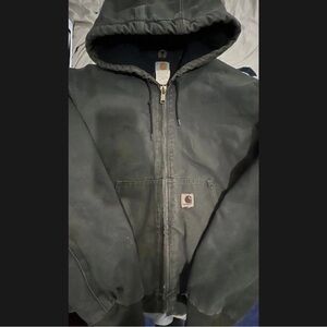 Mens Carhartt Insulated Moss Green Canvas Hooded Full Zip Work Jacket Size Large